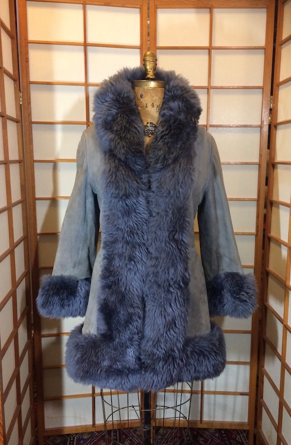 Suede Shearling Lamb Coat Grey Leather Tuxedo Lamb Fur Trim | Etsy