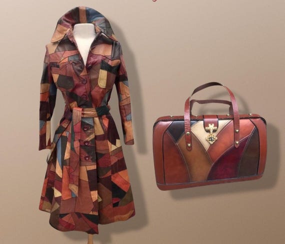 70's Iconic Rare Patchwork Leather Coat Trench Spy Studio 54