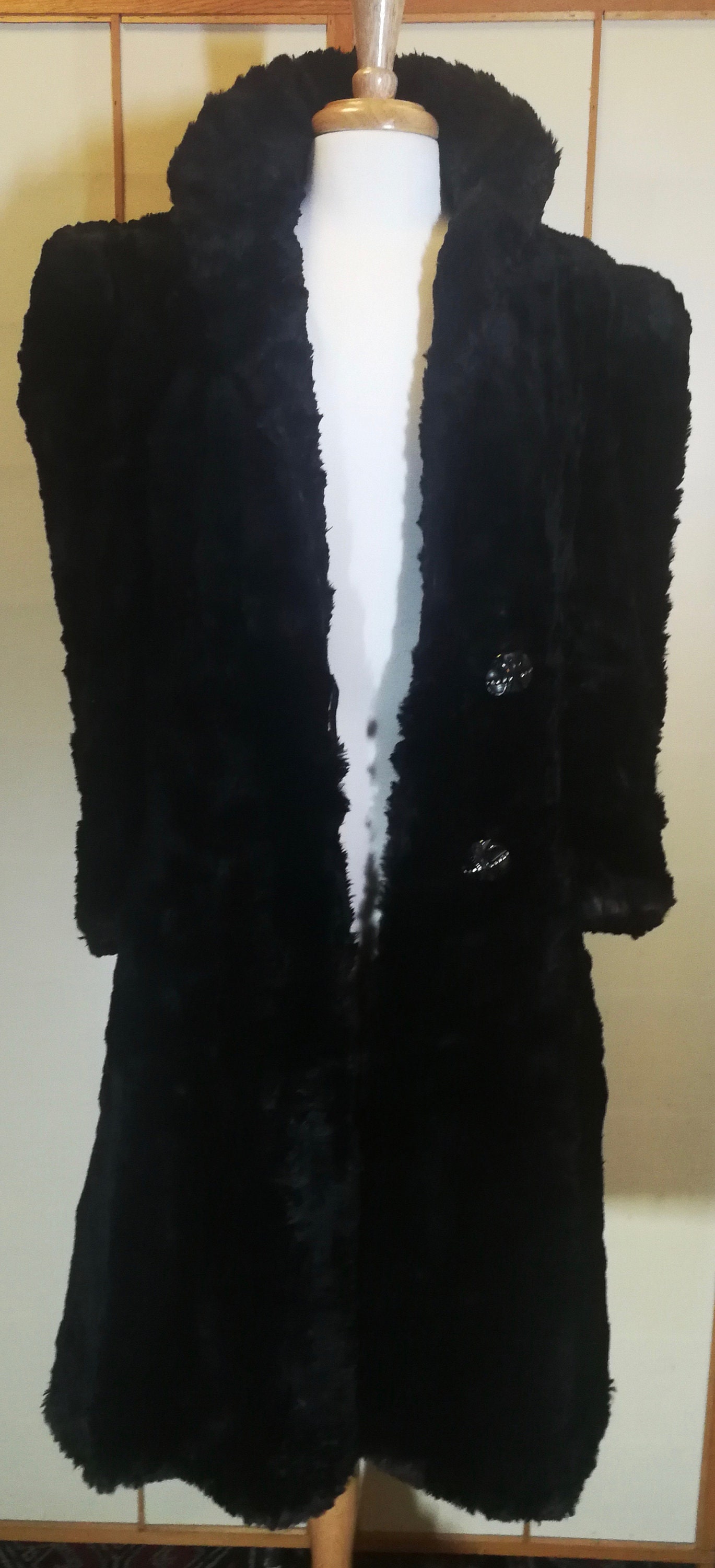 40s Black Art Deco Style Fur Coat Joan Crawford Style - Etsy Sweden