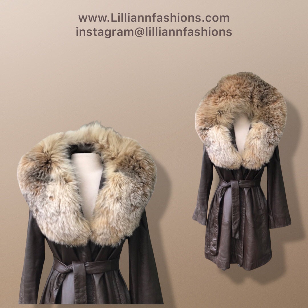 Women's Vintage Contrast Lambskin Collar Faux Leather Coat