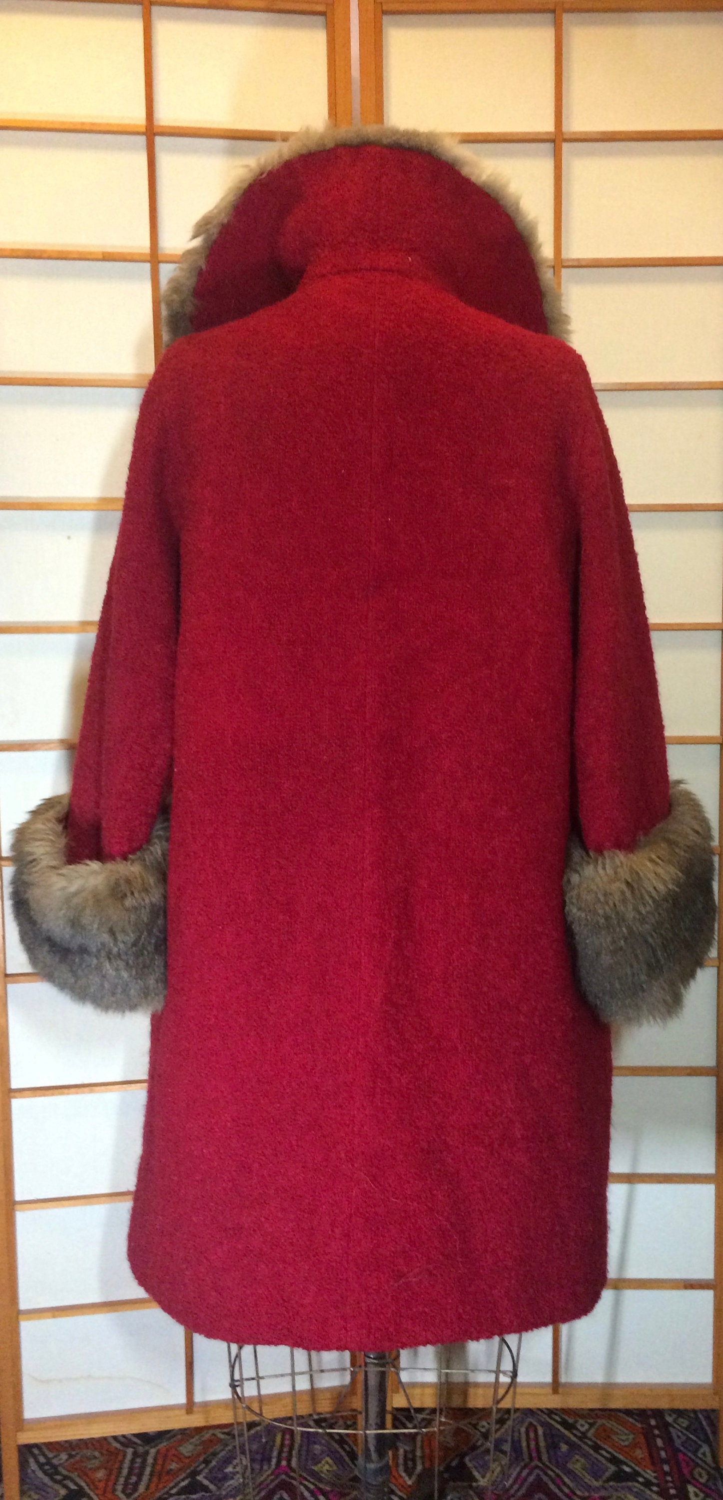 50s 60s Red Thick Nubby Wool and Fully Lined Fox Fur Swing | Etsy