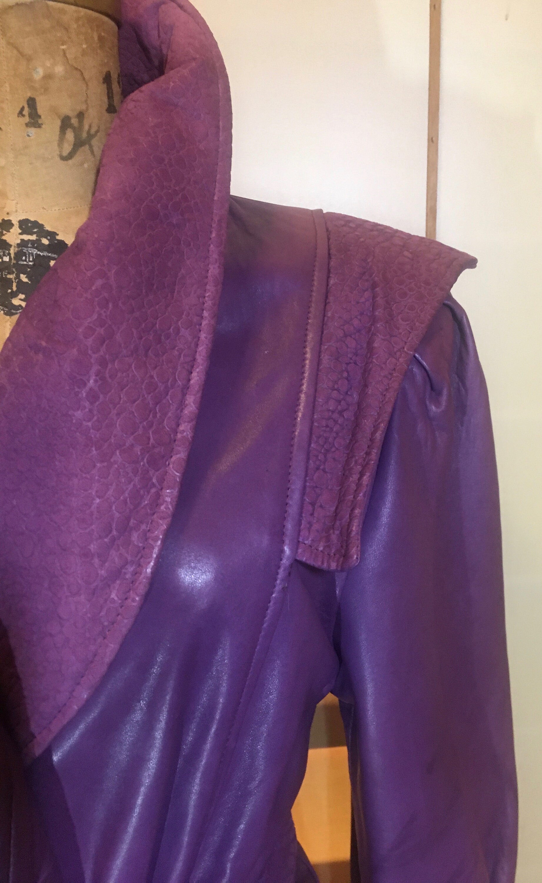 Glam Couture 70s 80s Purple Leather Full Length Coat Leather - Etsy