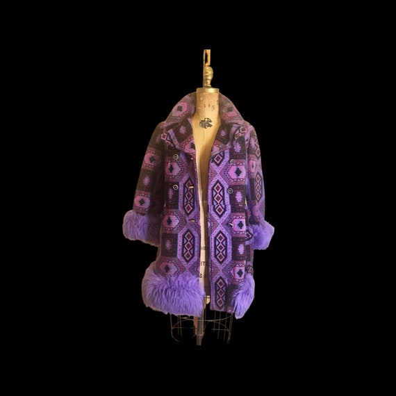 60’s Vintage Women's Coat 70s Purple Tapestry Car… - image 8