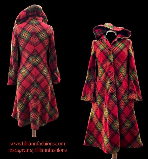 Vintage Red Plaid Princess Hooded Princess Coat “… - image 1