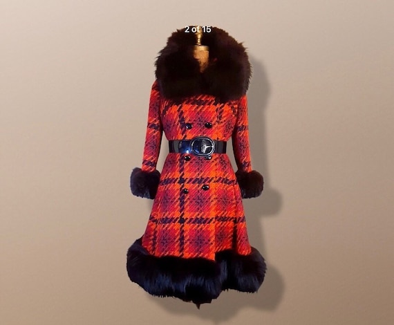 60’s Scottish Knit Plaid Wool Red LIlli Ann Coat … - image 2