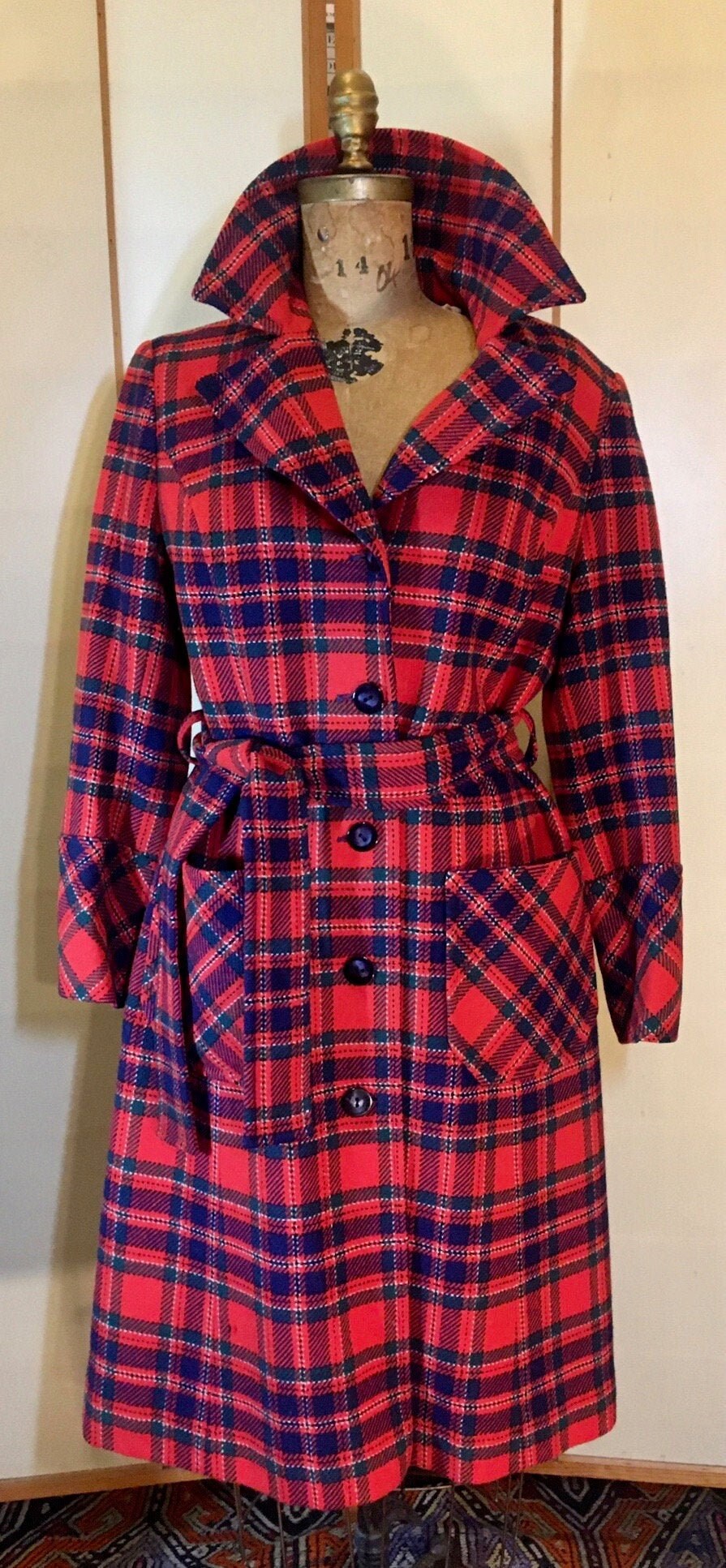 Women's Vintage Coat Plaid Pendleton Wool Red Fit Flare | Etsy