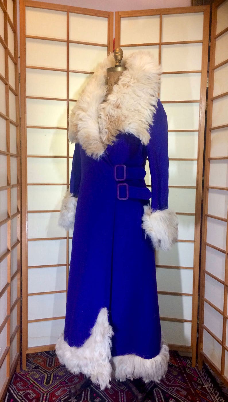 Vintage Blue Purple 1970s  70s 1920s 20s Hippie Hippy Flapper Penny Lane Almost Famous Curly Lamb Shearling Russian Princess Coat M/L OOAK 