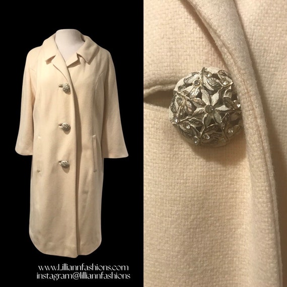 60’s White Cream Bataldi Wool Swing Coat with Lar… - image 1