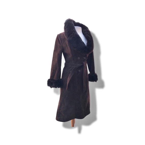Neiman Marcus 70’s Suede Shearling Coat Brown - image 7