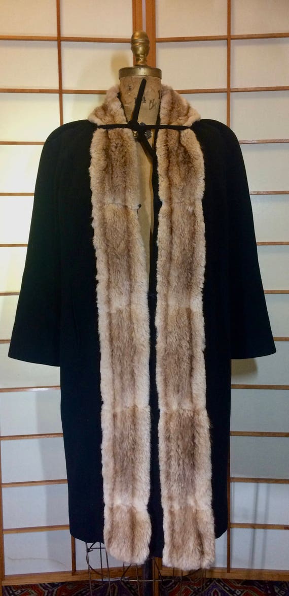 40s Cashmere Fur Coat Film Noir Deco Tuxedo Hone