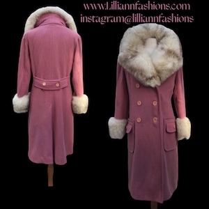 Pink Mauve Fox fur Trim 60s Coat