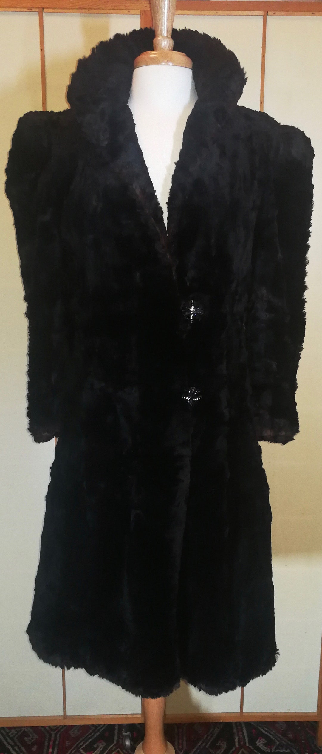 40s Black Art Deco Style Fur Coat Joan Crawford Style - Etsy