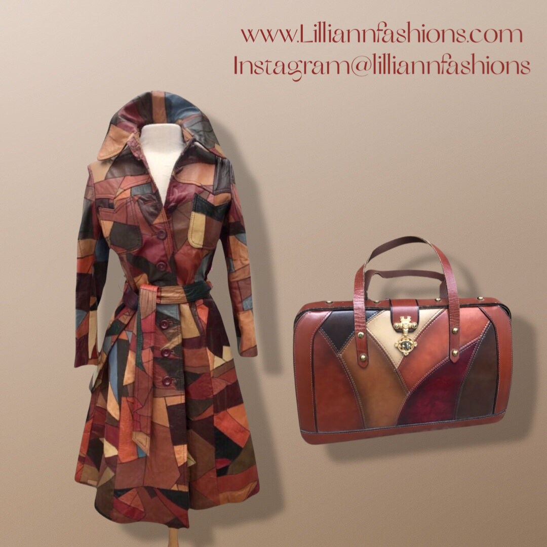 70s Iconic Rare Patchwork Leather Coat Trench Spy Studio 54 Original