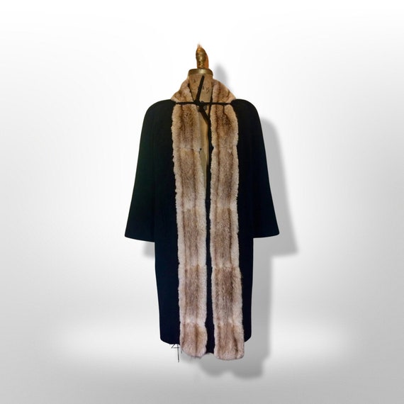 40s Cashmere Fur Coat  Film Noir Deco  Tuxedo Hon… - image 7