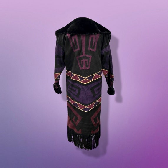 Purple Suede Aztec Shearling Patchwork Fringe Nat… - image 4