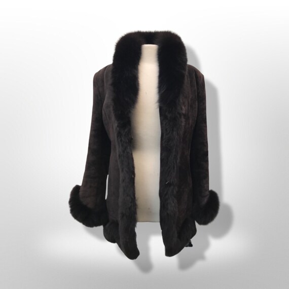 Luxury Suede and Fox Fur Scalloped Hem Luxury War… - image 7