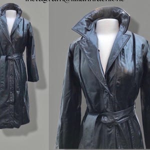 Black Montgomery Ward Leather Spy Trench with Suede Inserts