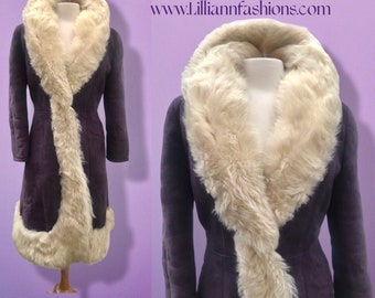 70’s Vintage Deep Purple Suede and Shearling Boho Princess Penny Lane Coat