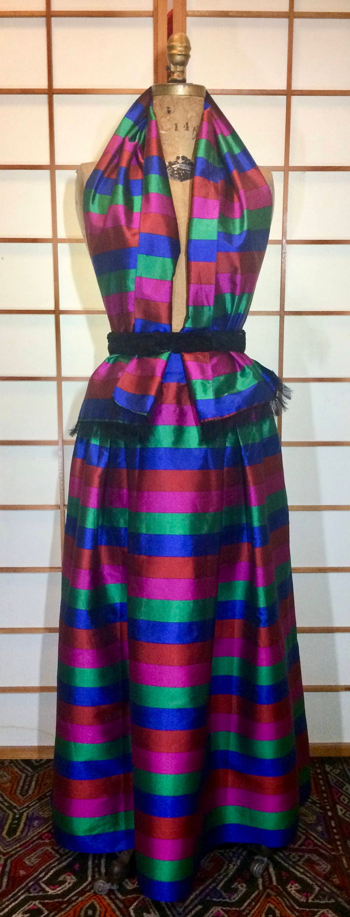 Rainbow Thai Silk Skirt Scarf Set Top Striped Pleats DEADSTOCK - Etsy