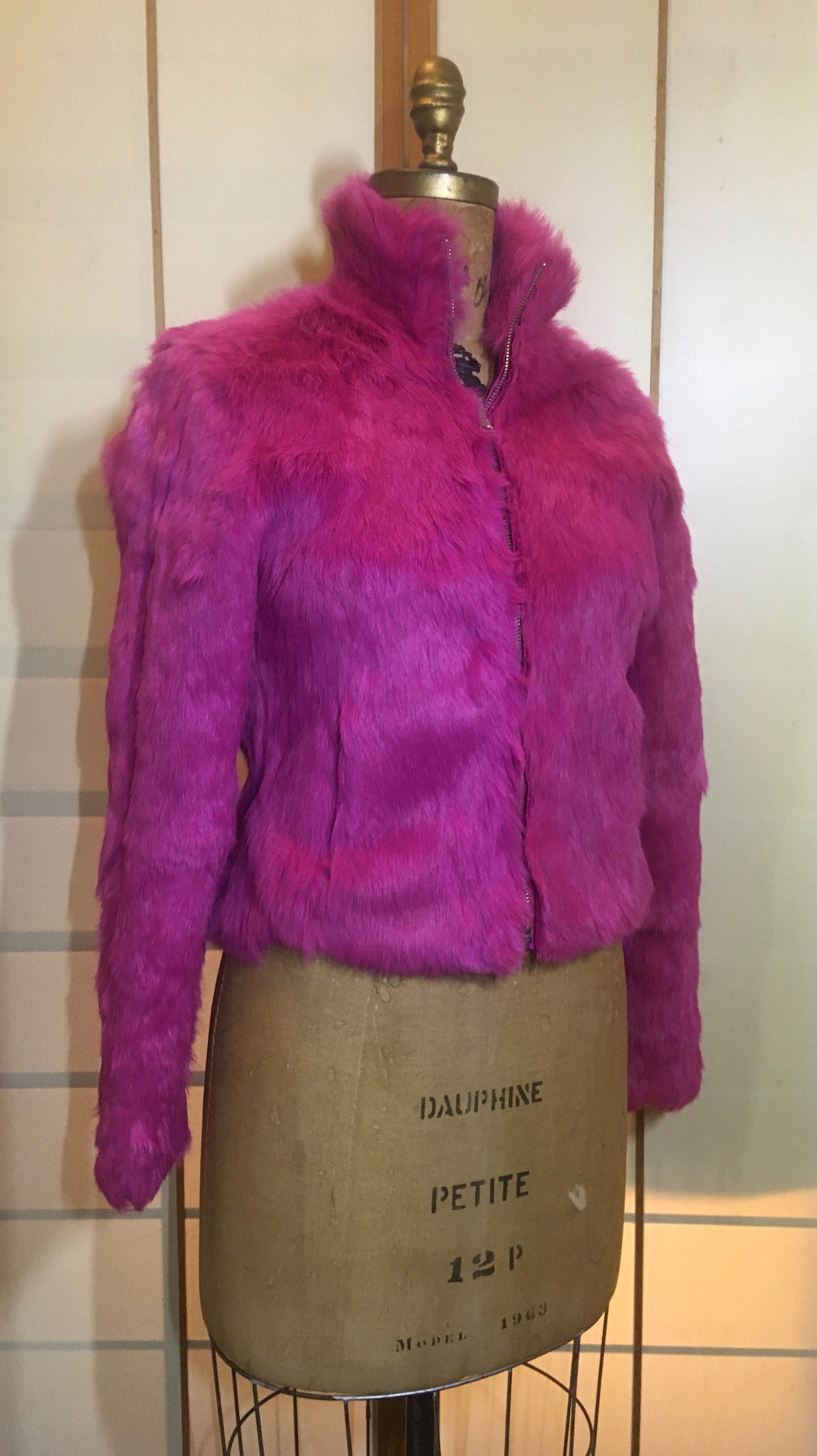 Vintage Pink Fur Coat Jacket Hot Pink Magenta Fur Coat Etsy