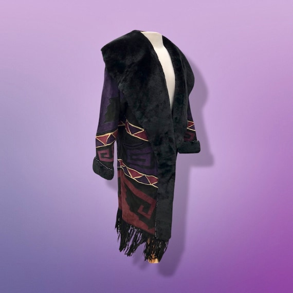 Purple Suede Aztec Shearling Patchwork Fringe Nat… - image 5