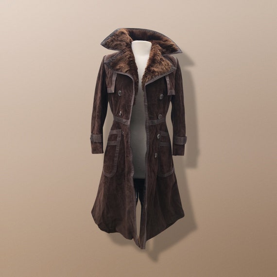 60’s 70’s Suede Trench with Shearling Collar Made… - image 7