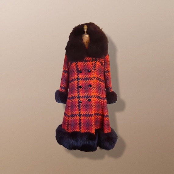 60’s Scottish Knit Plaid Wool Red LIlli Ann Coat … - image 7