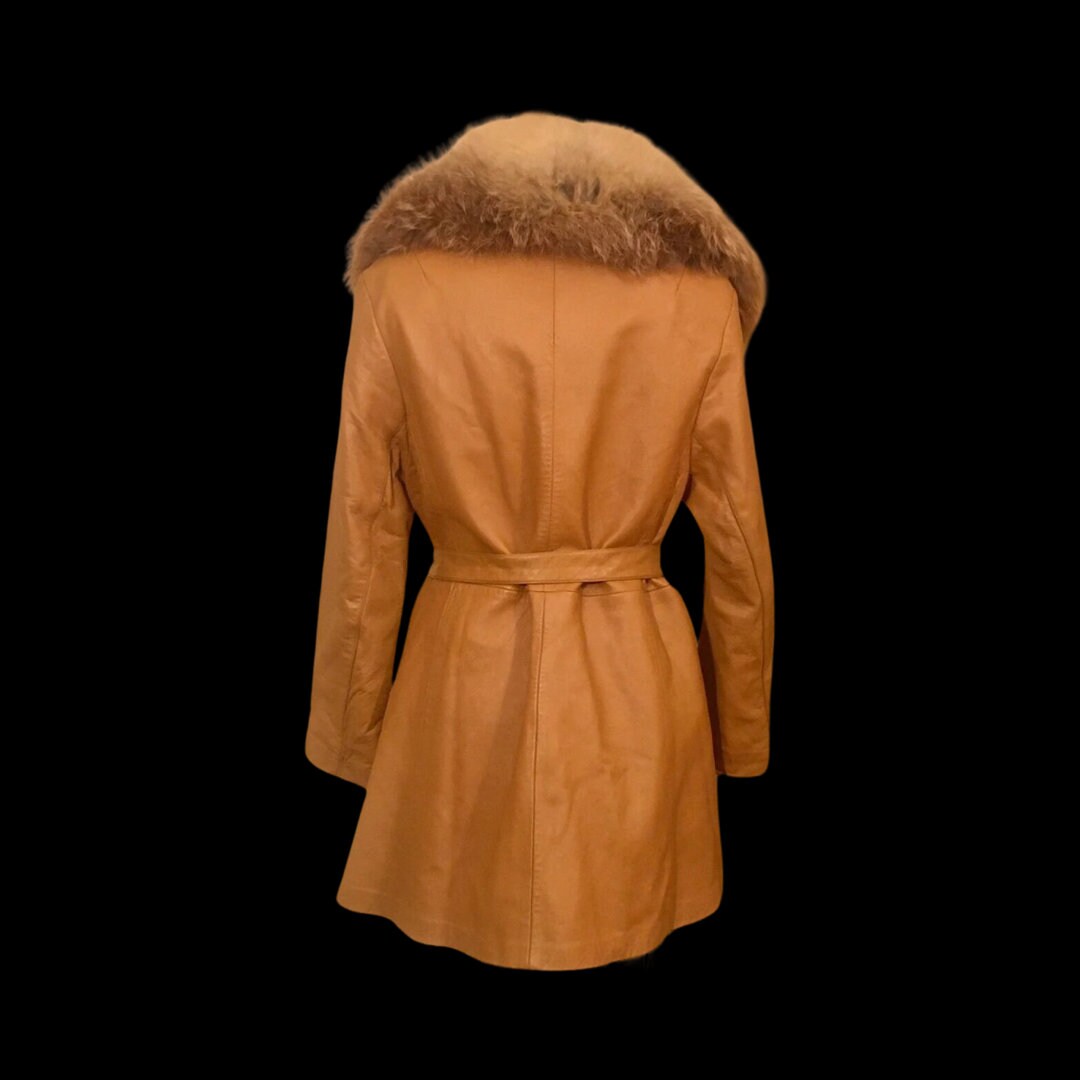 Vintage Mod Leather Trench Coat 1970s Double Breasted With