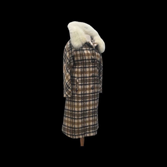 60’s Vintage Coat Wool Fox Fur Green Yellow Beige… - image 8