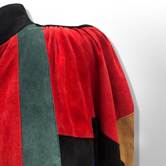 Suede Abstract Mosaic Color Block Rainbow Dolman … - image 6