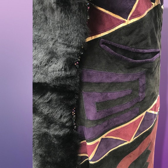 Purple Suede Aztec Shearling Patchwork Fringe Nat… - image 2