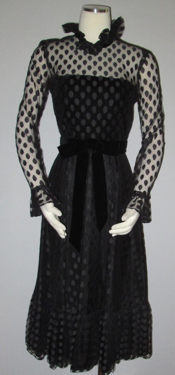 Vintage 1960s Couture  Black Sheer Lace Cocktail … - image 1