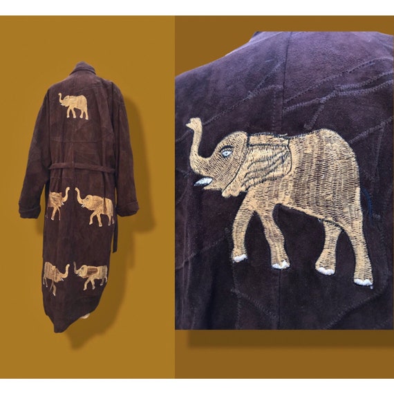 Suede Oversized Embroidered Elephant Coat Robe - image 1