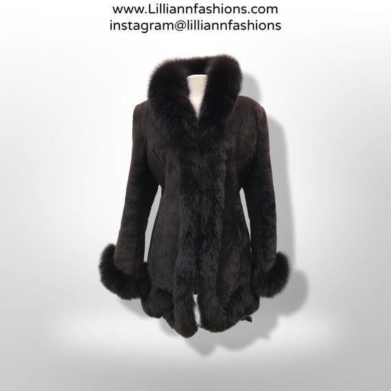 Luxury Suede and Fox Fur Scalloped Hem Luxury War… - image 1