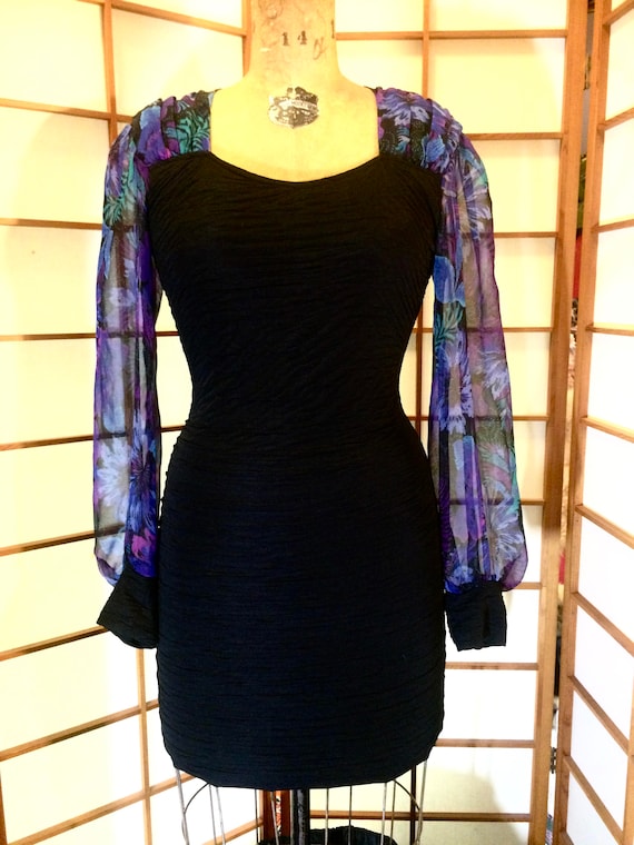 80's Vintage Black Body Con Mesh-Bandage Dress an
