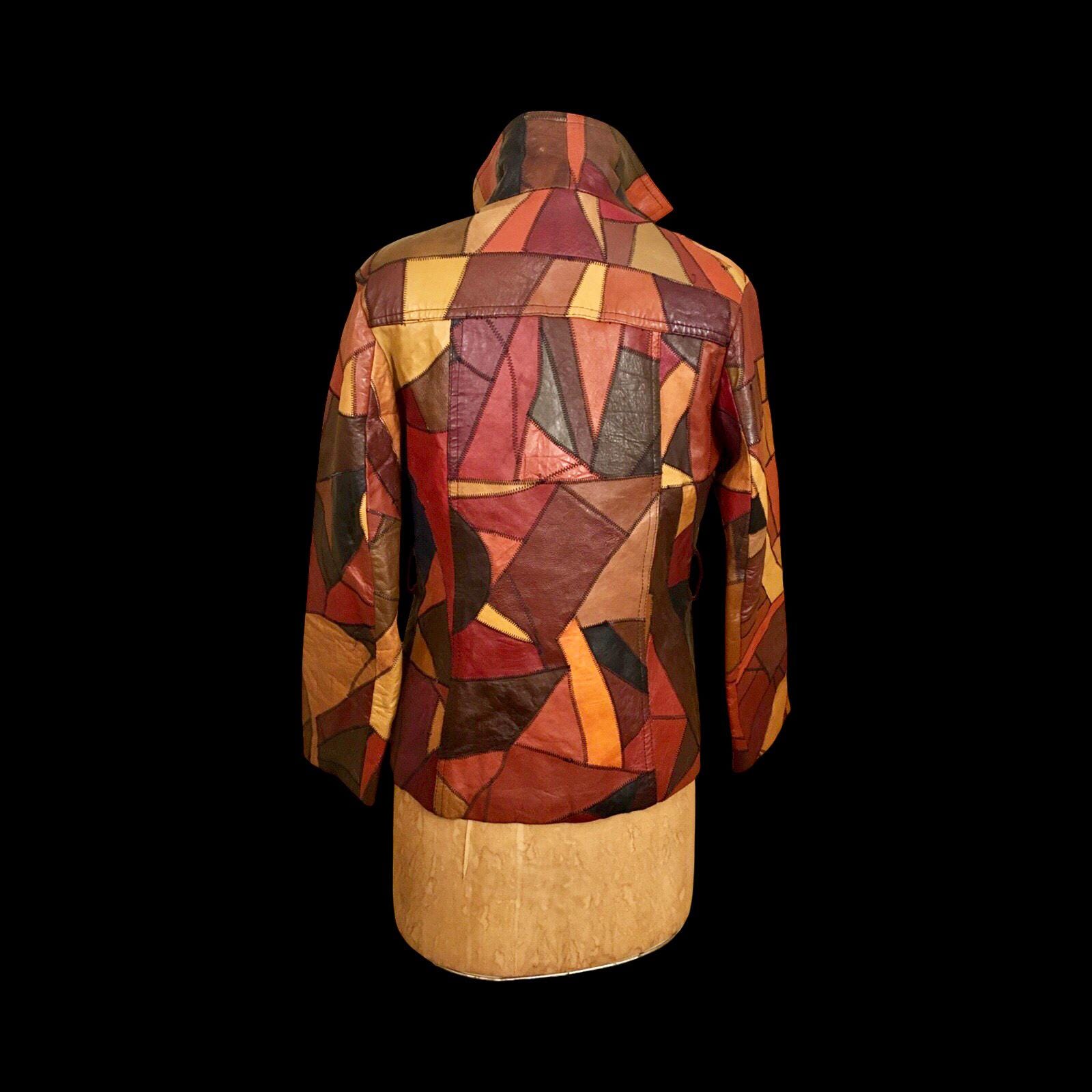 70's Vintage Patchwork Leather Jacket 42” Bust Boho Hippy