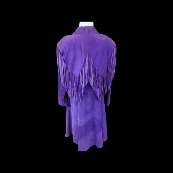 80’s Purple Suede Fringe Jacket and Skirt Set Cow… - image 3