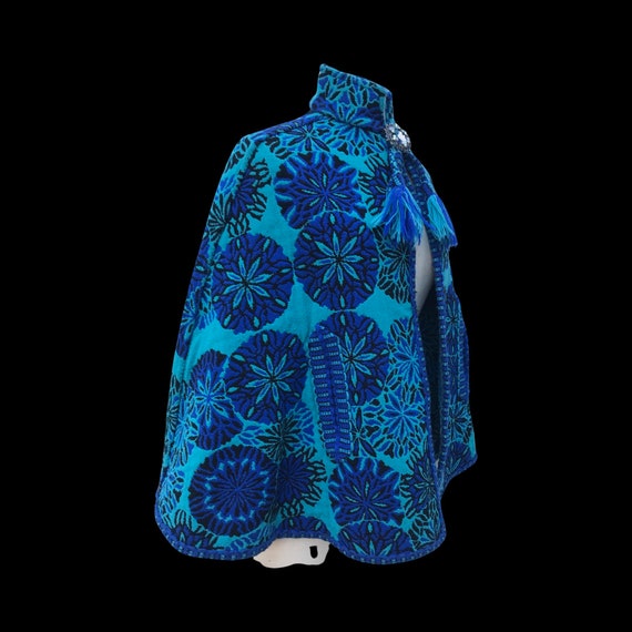 60’s 70’s Tapestry Turquoise Blue Cape Poncho Bag… - image 4