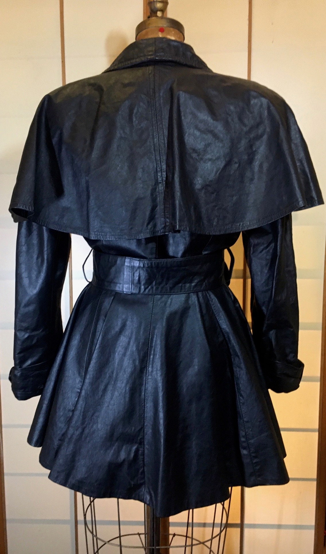 Vintage Coat-70s 80s Black Leather Dress Studio 54 Goth | Etsy