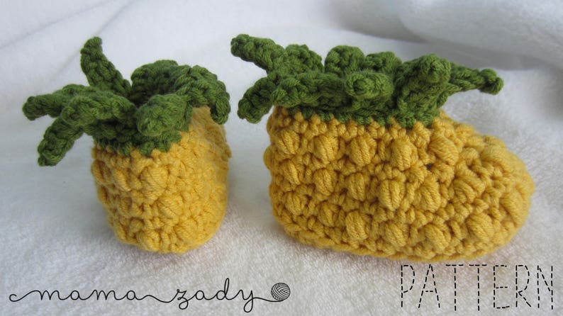 PATTERN Pineapple Booties Crocheted Baby Booties PDF Crochet Pattern yellow & green fruit crochet booties image 2