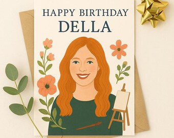 Tarjeta de cumpleaños ilustrada personalizada: diseño de retrato personalizado