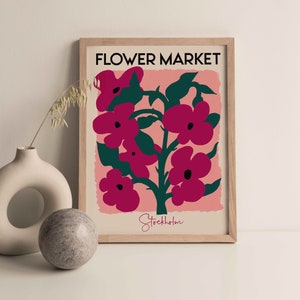 Flower Market Stockholm Print, Colourful floral print, retro poster, on trend poster, bold hippie flowers art