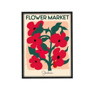 Blumenmarkt Stockholm Poster 1960er 1970er Floral Illustration Druck, Retro Poster, auf Trend Poster, mutige Hippie Blumen Kunst