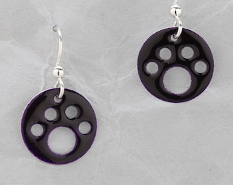 Silver dog paw earrings, Sterling Silver, dog lover gift, purple paw earrings