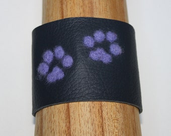 Dog Paw Leather Cuff - Felted & Handmade