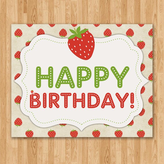 Items similar to Strawberry Happy Birthday Sign Strawberry Birthday