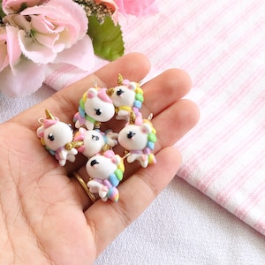Rainbow Pastel Unicorn Clay Charm | Unicorn Keychain | Unicorn Planner Charm | Unicorn Clay Stitch Marker