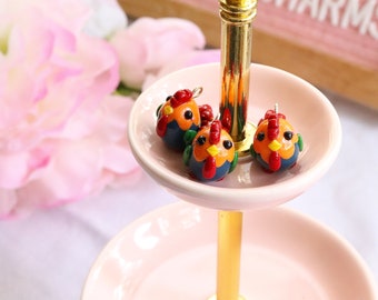 Rainbow Rooster Clay Charm | Colorful Rooster Keychain | Clay Rooster Planner Charm