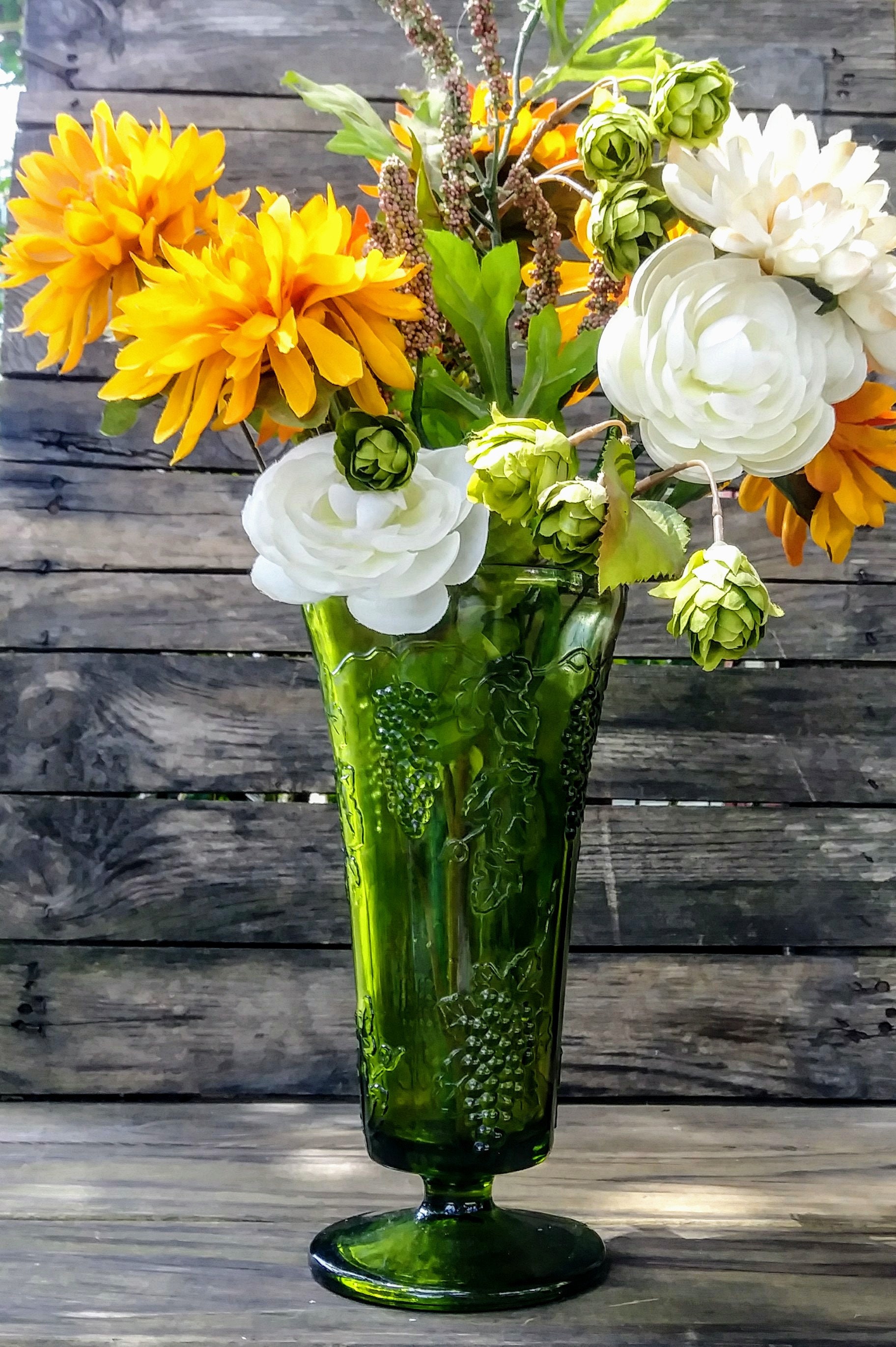 Colony Glass Harvest Green Tall Vase By Indiana Glass Company