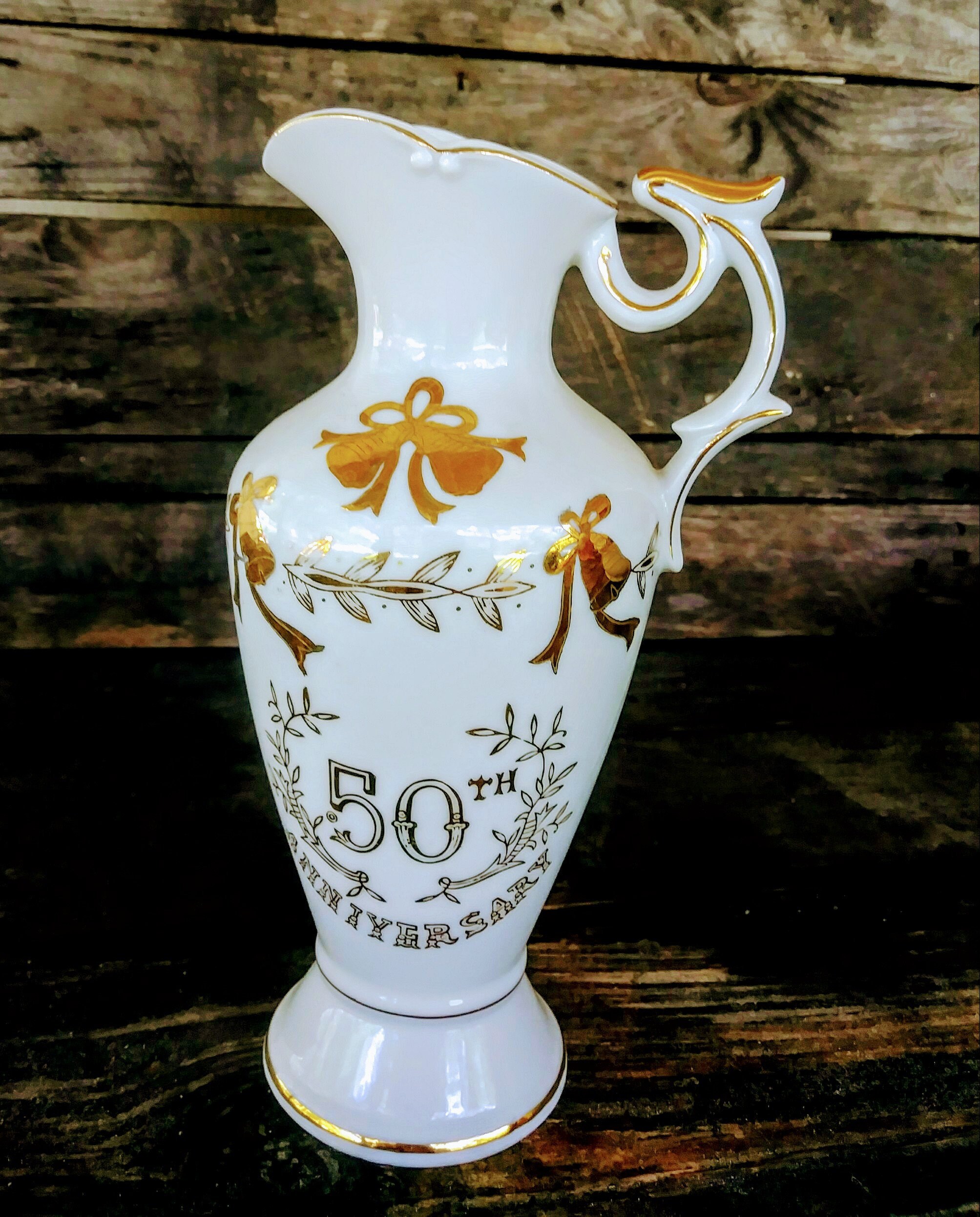 Golden 50th Anniversary Urn Shaped Pitcher By Lefton China